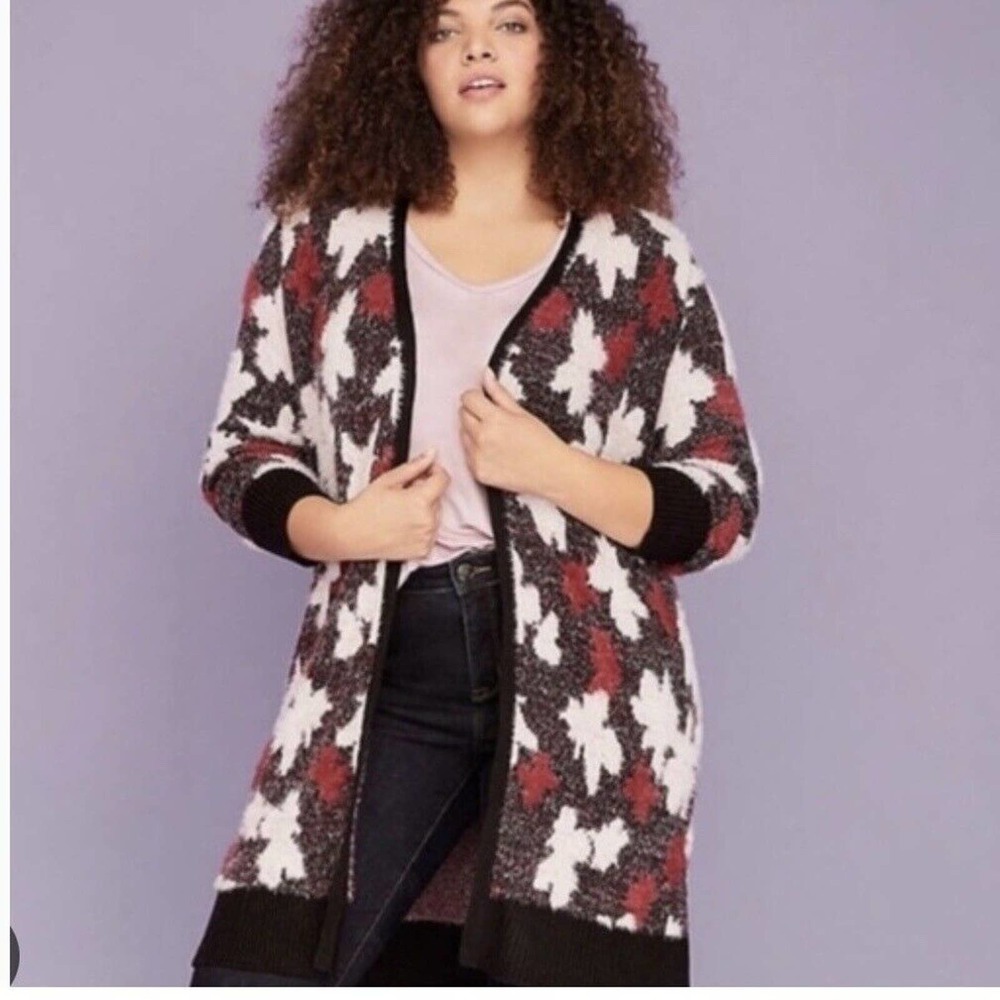 Lane Bryant Abstract Floral Duster Cardigan Sweater Eyelash Knit Size 18/20